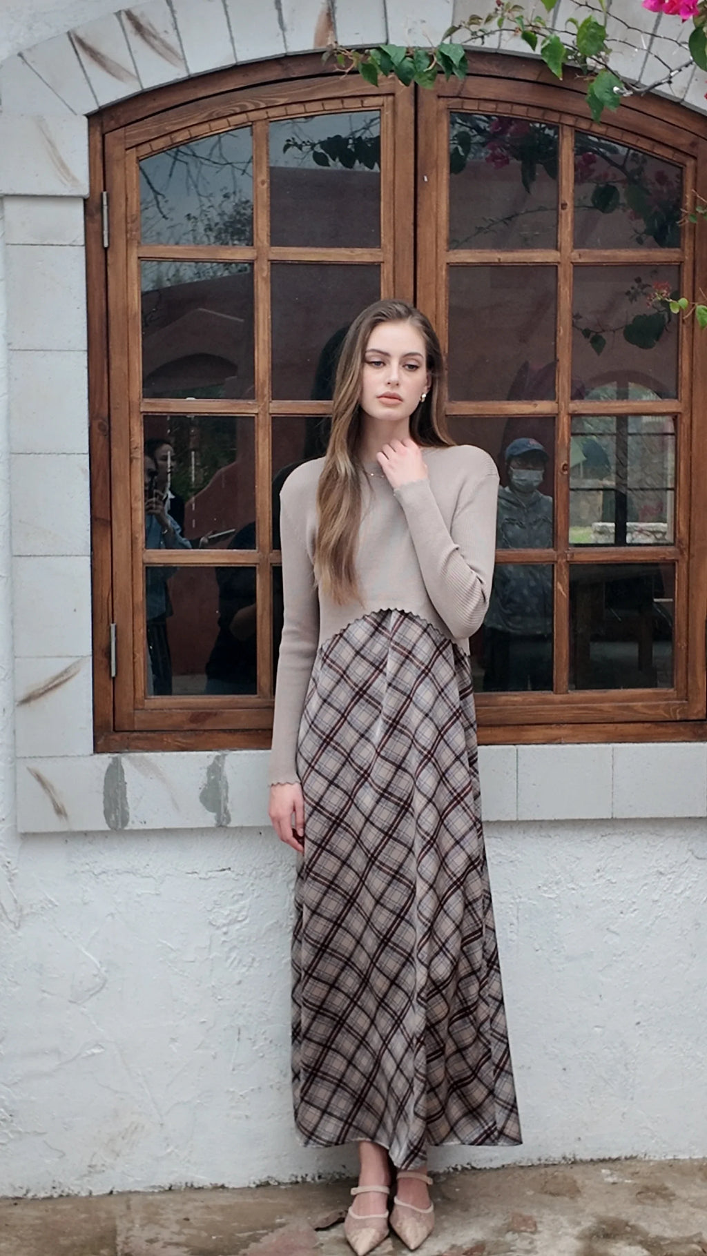 SS26 Luxe elegance slip satin dress + knitted top woman clothing set adjustable maxi floor length