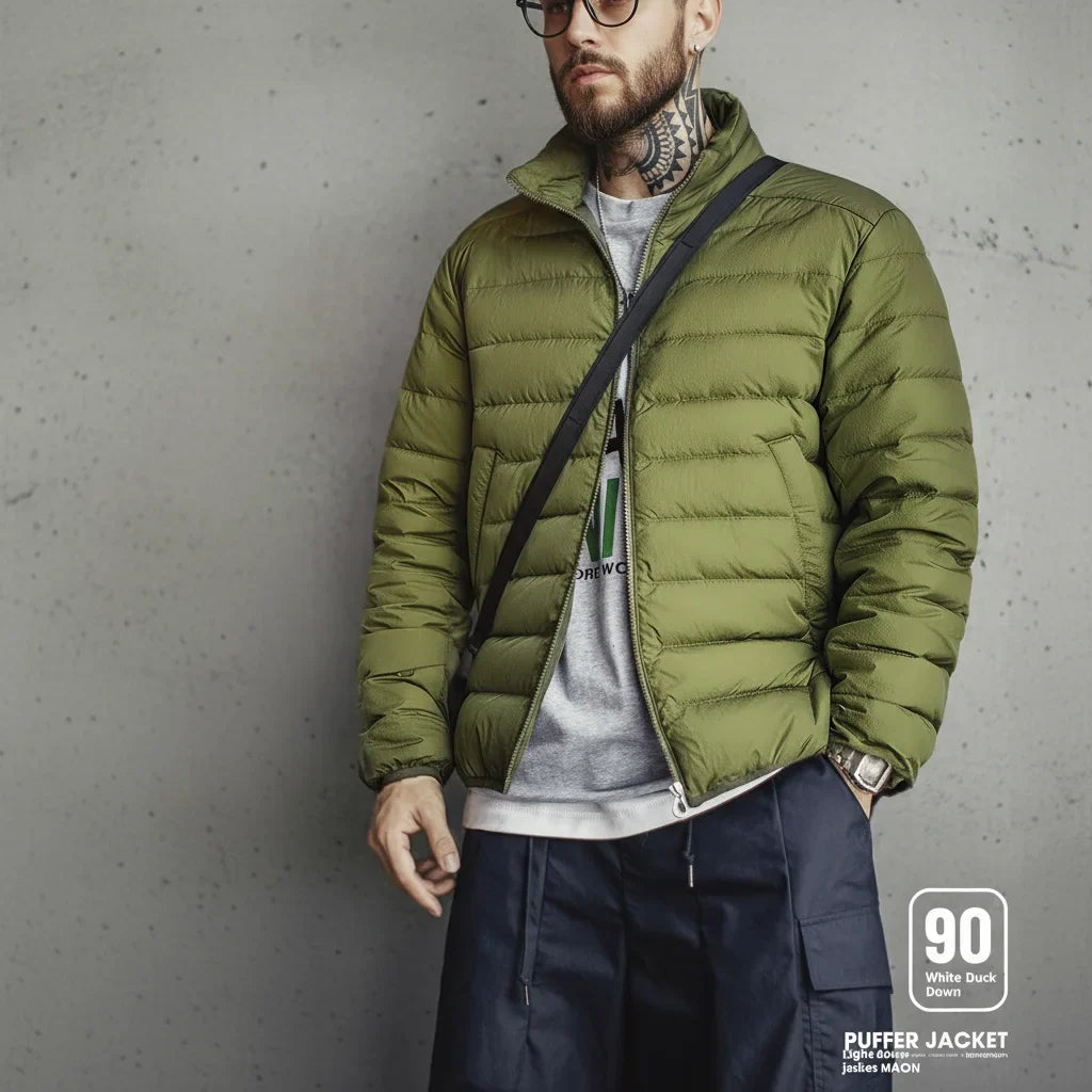 Winter Men's Stand-up Collar Down Jacket Lightweight Hydrophobic White Duck Down Filling Coat Warm Inner Layer for Fall