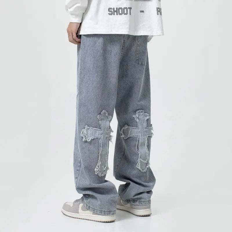 American Harajuku Style Baggy Jeans Y2K Streetwear Striped Denim Pant Men Women Casual Wide Leg Trousers Trendy High Street Pant