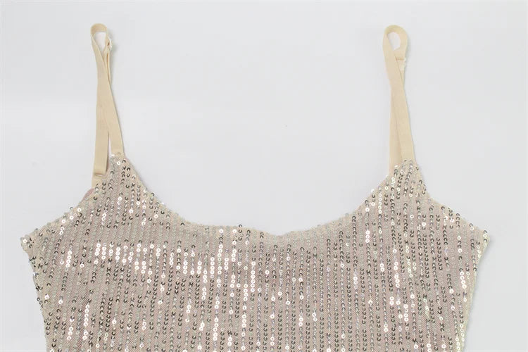 Elegant Sequins Sexy Club Women Dresses Sleeveless Party Spaghetti Strap Streetwear Sheath Fashion Bodycon Slim Female