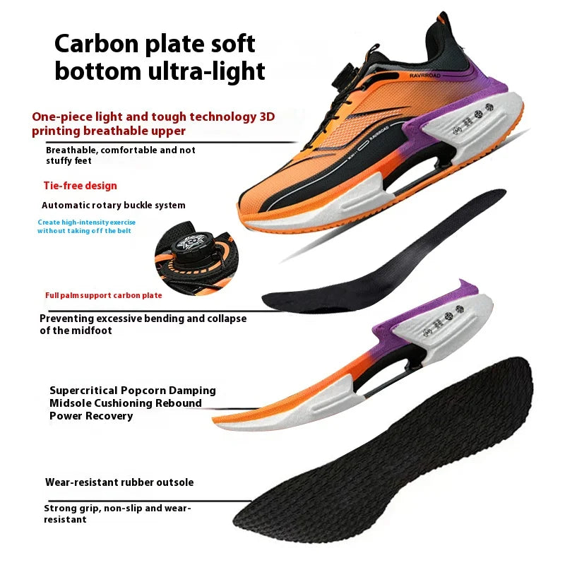 Family carbon plate running shoes for Boys Big Boys Student rotating button Technology TPU+ Popcorn high pop sneakers for girls