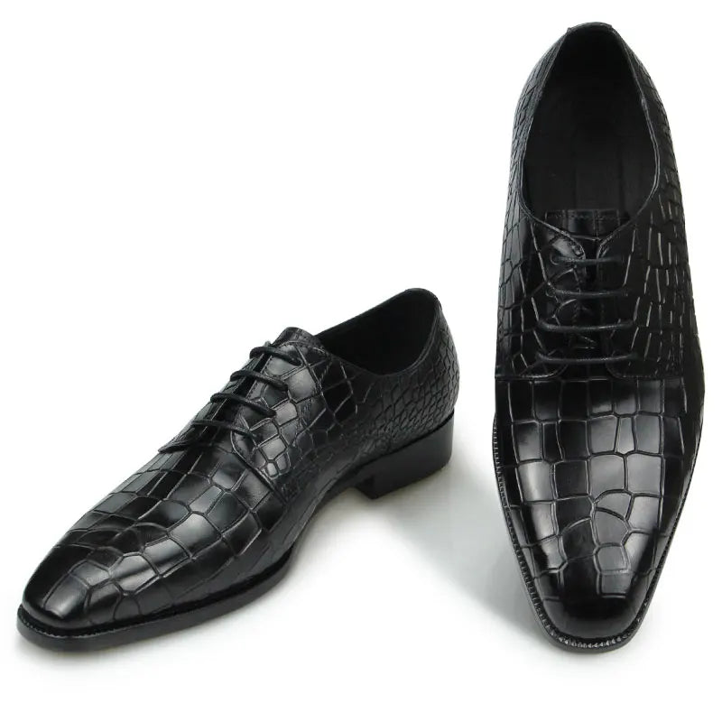 Top Grade Mens Genuine Leather Shoes Dress Party Shoes Men's Fashion Alligator Printing Luxury Zapatos De Hombre Genuine Leather