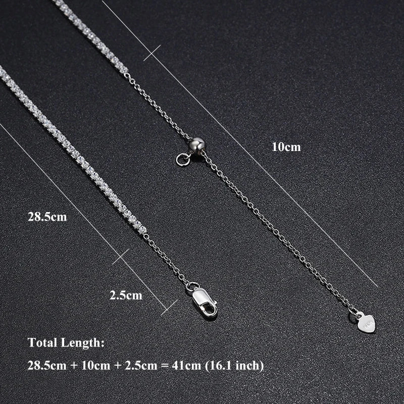Adjustable Full 2mm 0.03CT D Color Moissanite Tennis Necklace for Women 925 Silver Plated 18K Gold Choker Neck Chain Gift