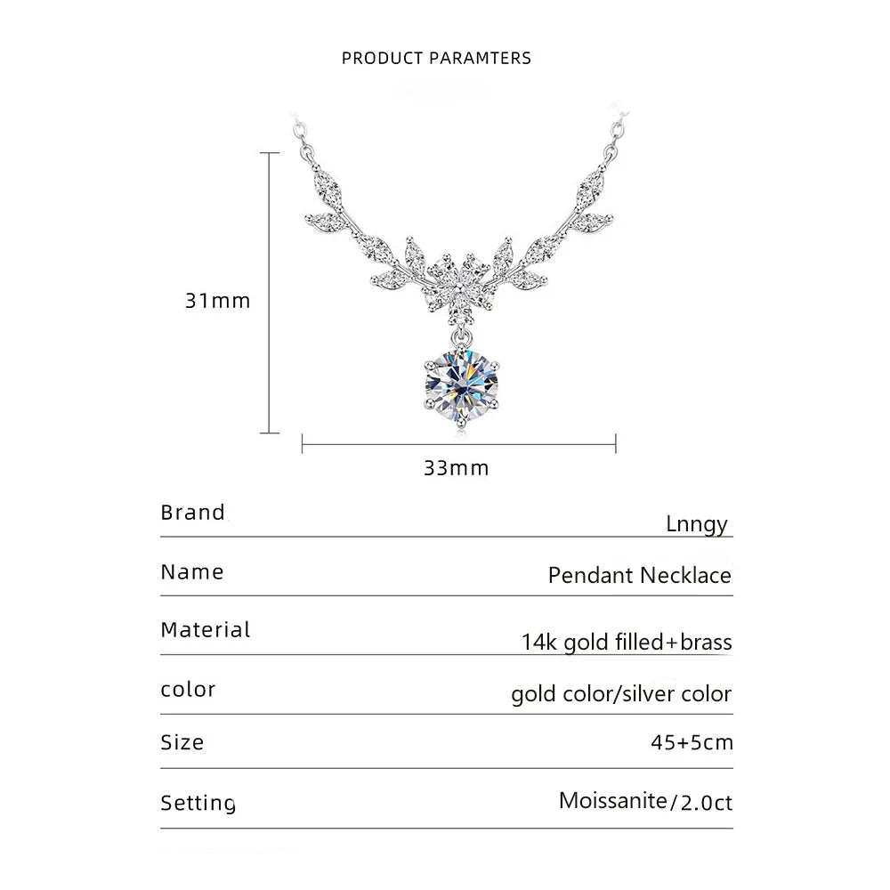 Sparkling 8MM Moissanite Necklace 14K Gold Filled Floral-Style Pendant Necklaces for Women CWedding Jewelry Gift