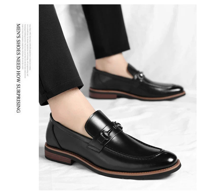Mens Brown Burnished Genuine Leather Horsebit Loafers Slip On Formal Business Office Wedding Groom Daily Wear Shoes Simple New
