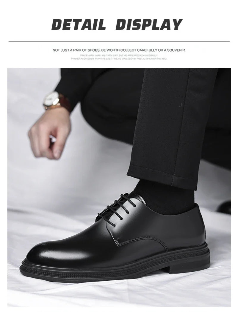 Mens Black Leather Shoes Autumn British Style Formal Business Footwear Low Top Commute Style Dress Shoes For Suits