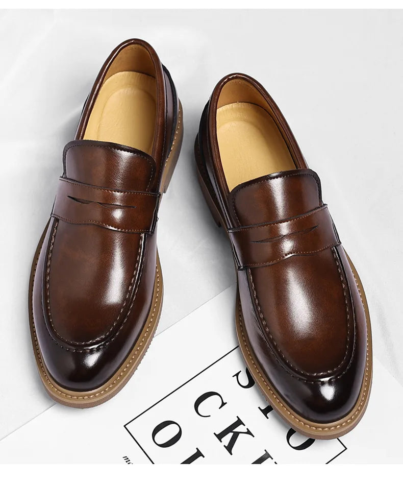 British Style Business Casual Shoes for Man Spring Autumn New Designer Leather Shoes Male Solid Color Men's Dress Elegant Shoe
