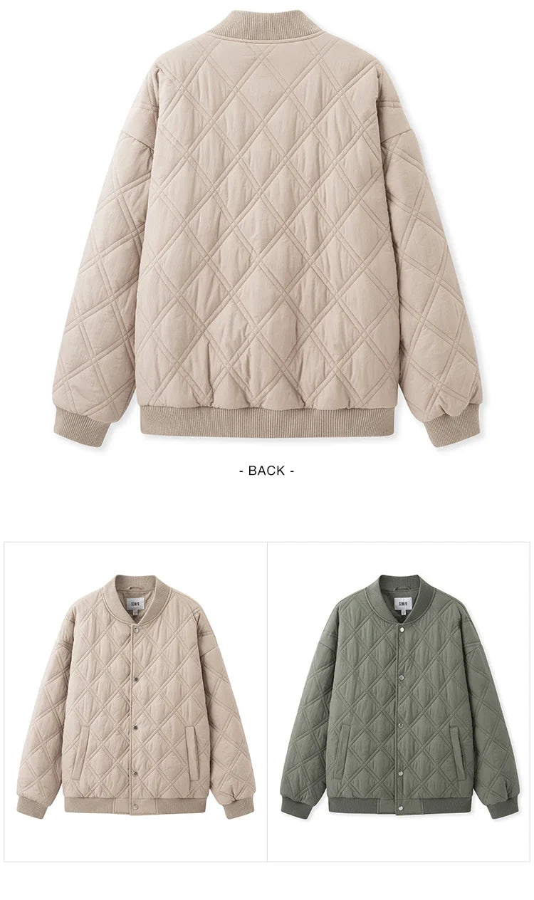 Cotton Jacket Men 2024 Winter New Slightly Wrinkled Quilted Rhombus Texture Thin Baseball Trendy Cotton Jacket
