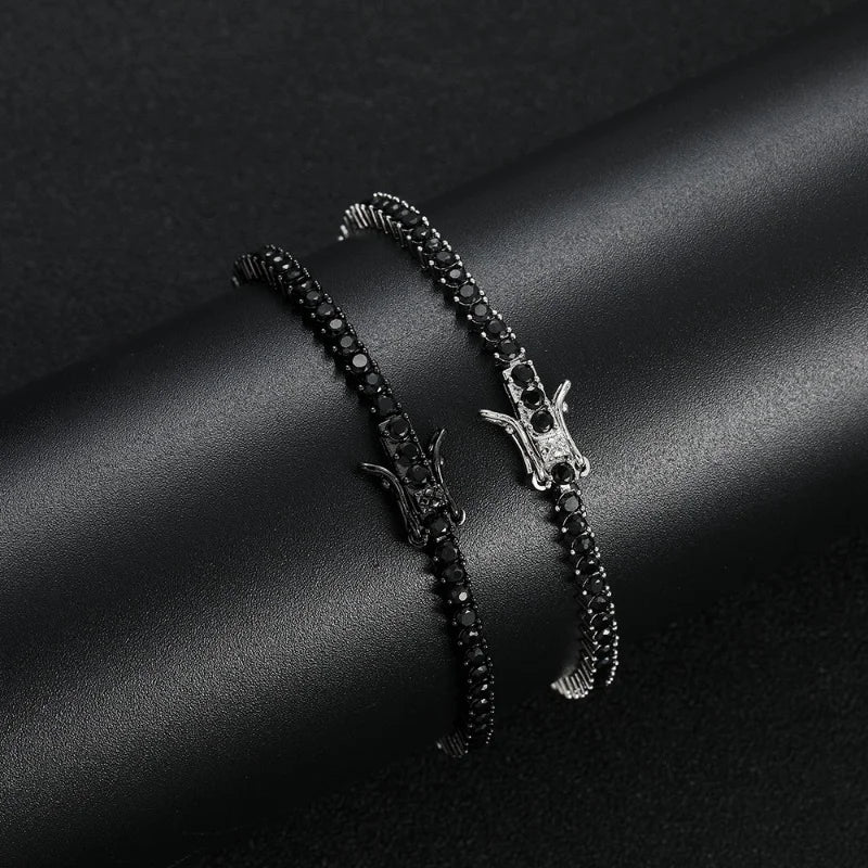 100% Real S925 Sterling Silver Plated 18K Gold 5A Grade Zircon Black Tennis Bracelet for Men and Women Fashion Exquisite Jewelry