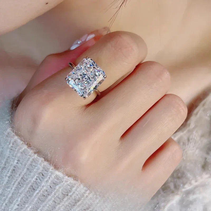 Ring 925 Silver Sparkling 12ct Redion Crushed Ice Cutting Cultivate High Carbon Diamond Simple Style European and American