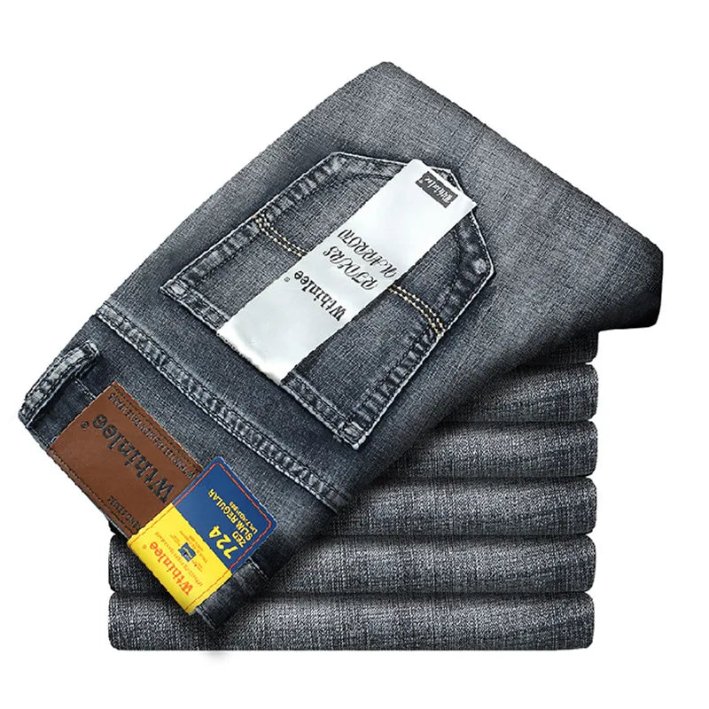 Male  All-match Brand Trousers Four Season Men's High Quality Jeans  Business Casual High Waist Denim Pants Simplicity Cool