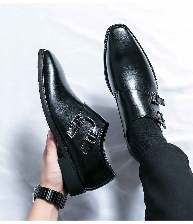 Men's Monk Leather Shoes Pointed Toe Buckle Dress Shoes Oxfords Classic Retro Business Office Wedding Comfortable