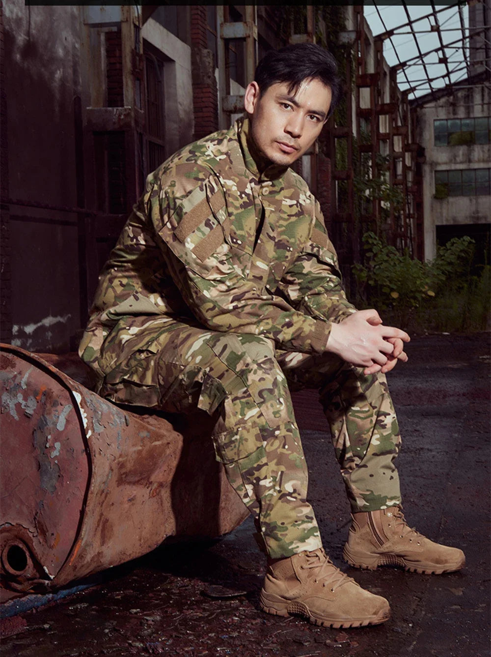 Men's Field Camouflage Clothing Tactical Combat Training Uniform Outdoor Hunting Camping Camo Long Sleeved Windbreaker Coat