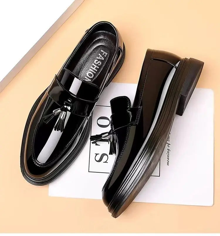 Black Social Shoe for Men Casual Business Patent Leather Bright Upper Dress Shoes Man New Low Price 39 Suit Cheap Liquidation