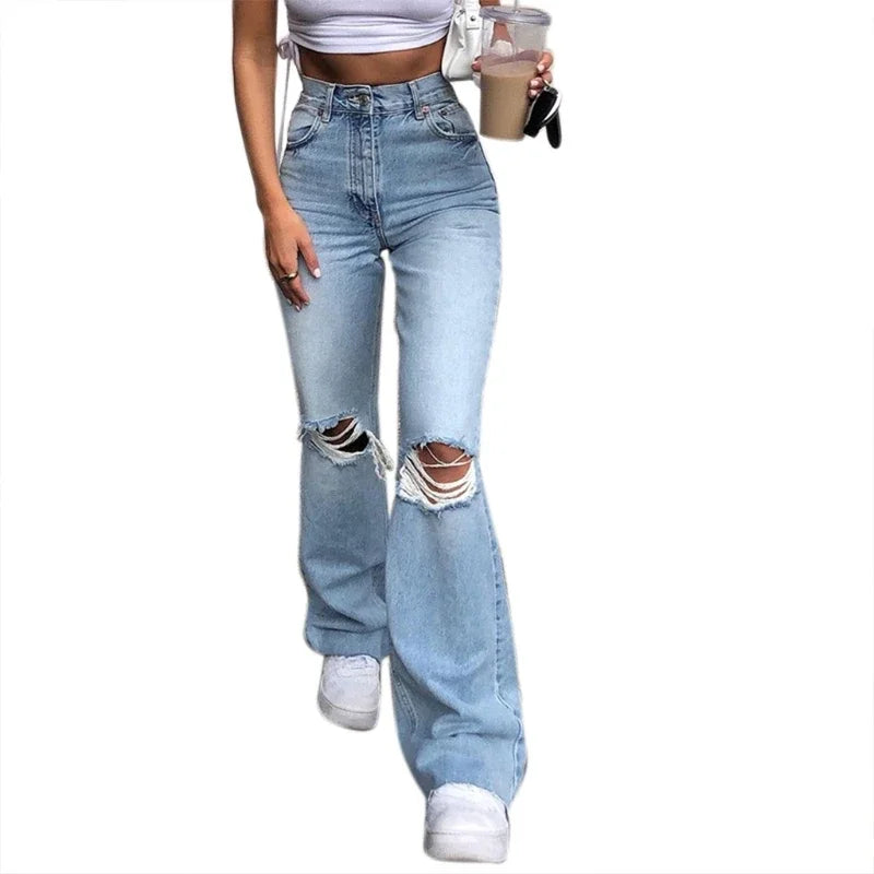 Women Vintage Ripped Flare Bell Bottom Jeans