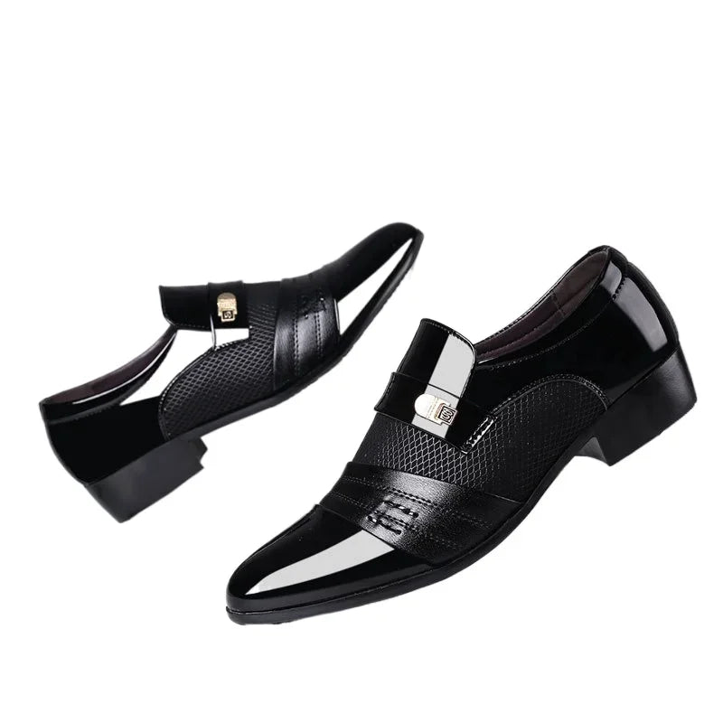 Men leather casual shoes business formal loafers large size versatile wedding footwear