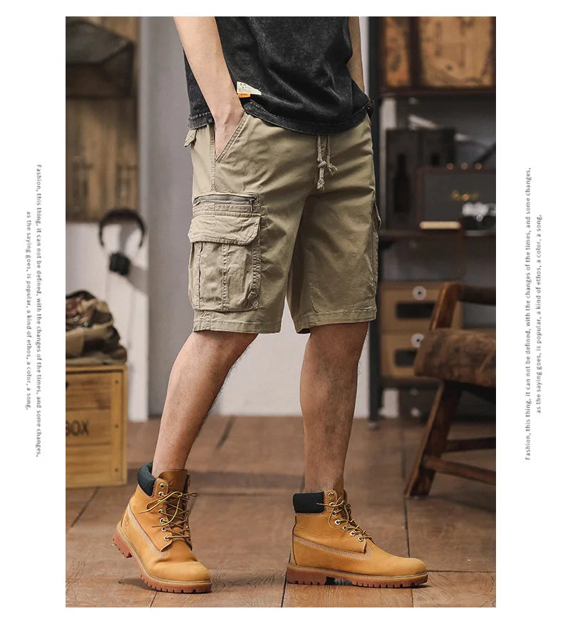 Men Summer New Multi Pocket Cargo Shorts Men Cotton Loose Breathable Fashion Trend Casual Versatile Five Points Pants Men Shorts