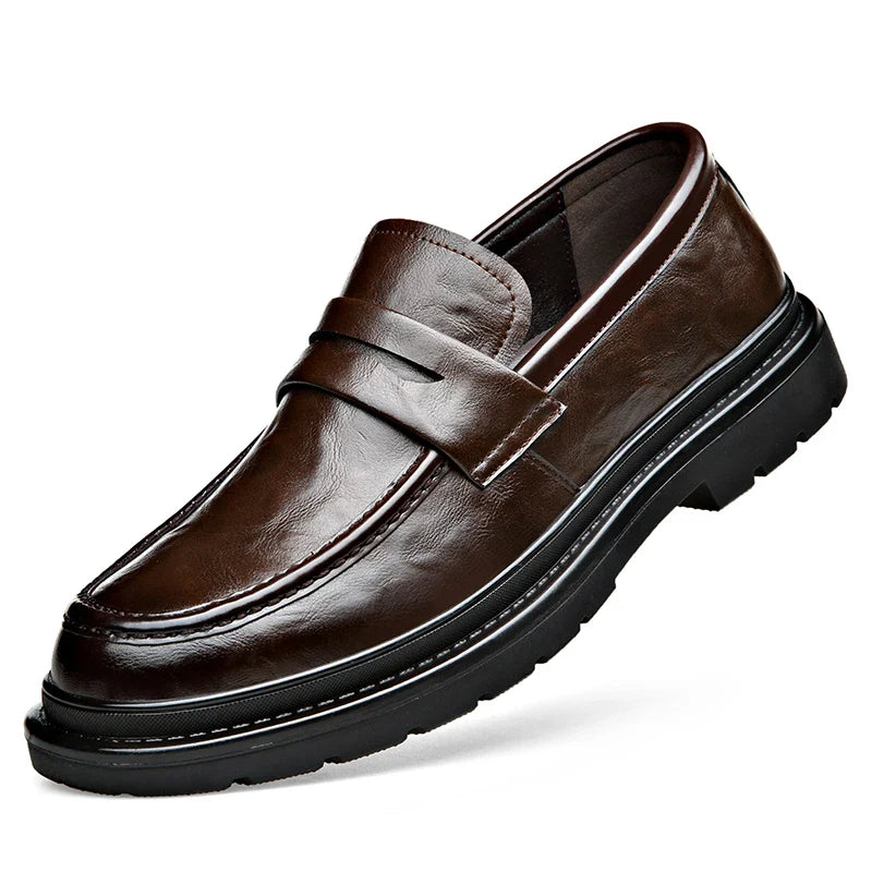Thick Bottom Leather Shoes Handmade Loafers for Men High Quality Dress Shoes Male Social Masculino Business Botas Para Hombre
