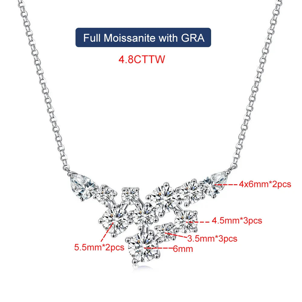 4.8cttw Full Moissanite Pendant Necklace for Women S925 Silver Round & Pear Cut Lab Diamond Necklace Party Wedding Jewelry Gift