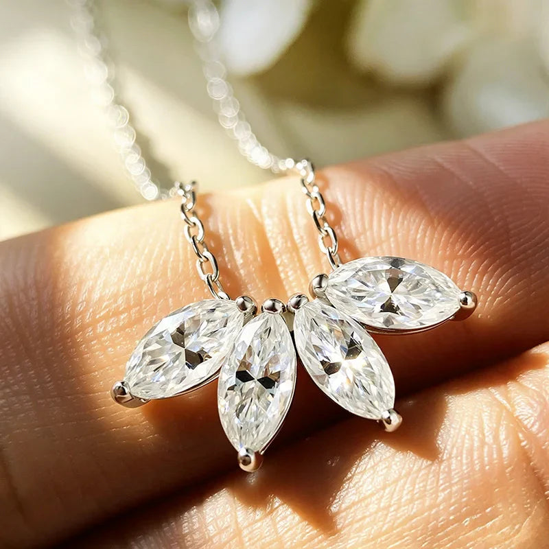 2CTTW 4*8mm Marquise Cut Full Moissanite Pendant Necklace for Women Flower Lab Diamond Wedding Pure 925 Silver Jewelry