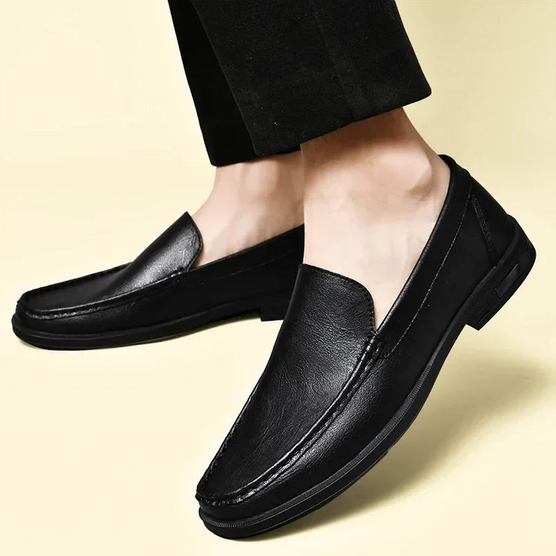 Leather Men Footwear Slip on Office Man Formal Shoes Wedding Party Men Dress Shoes Breath Driving Lazy Loafers Moccasins