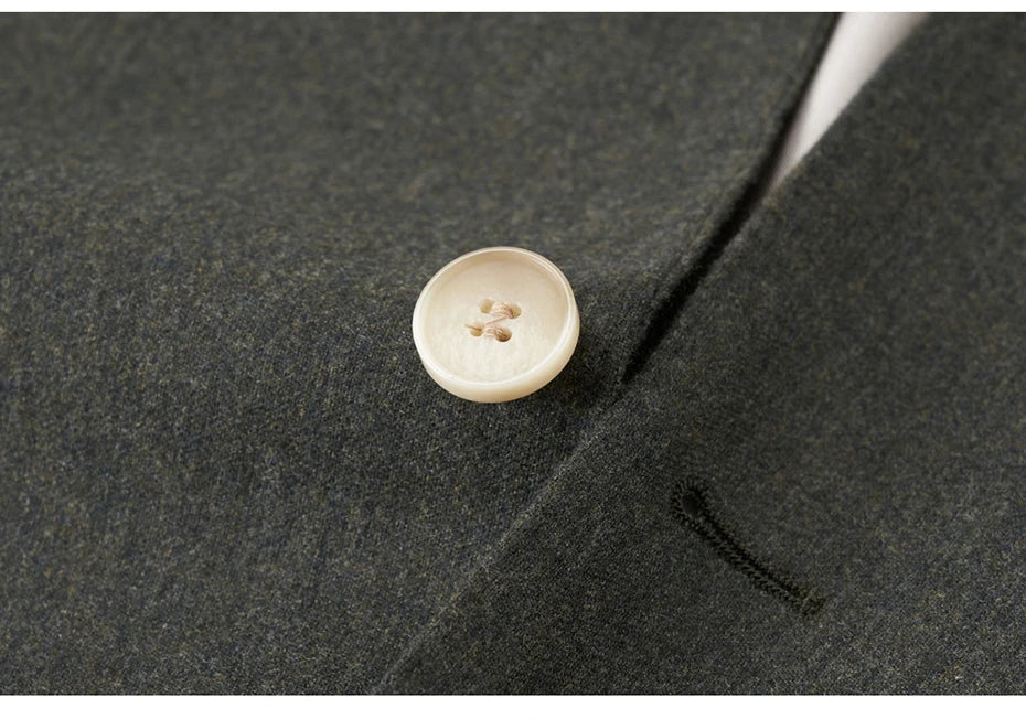 100% Wool Mens Suits Set Blazer + Pant Green Luxury Wedding Groom Wear Simple Style Fashion Man Suit Slim Fit Casual Clothes