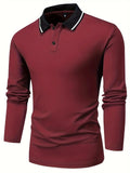Men's Slim Fit Solid Color Breathable Anti-Wrinkle Polo Shirt Casual Business Long Sleeve Collar Spring Autumn Commute