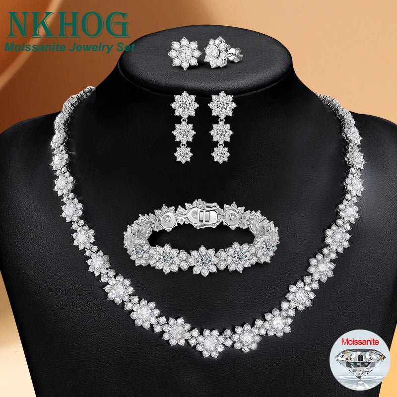 Full Moissanite Jewelry Set 925 Sterling Silver Sunflower Necklace Bracelet Earring Sets For Women Fine Jewelry GRA Tested