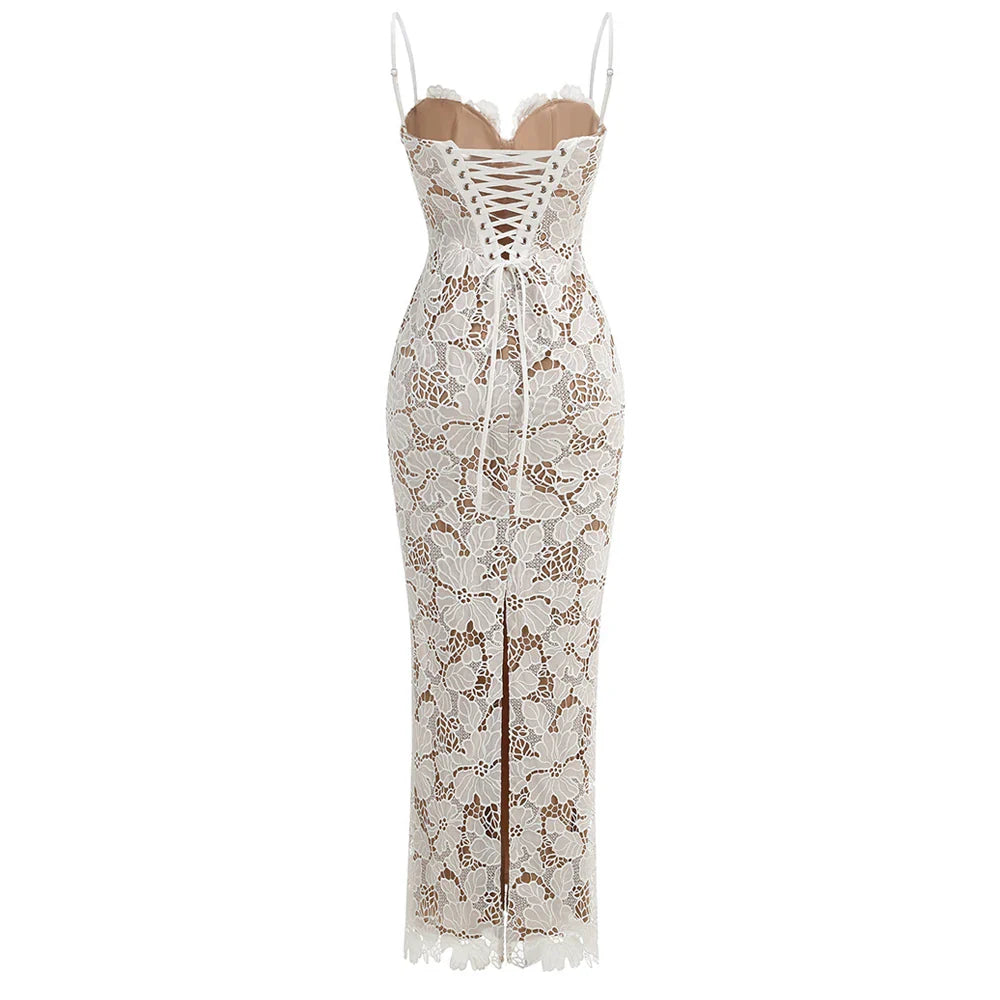 Winter Women's Evening Dress Elegant Lace Up Long Maxi Dresses