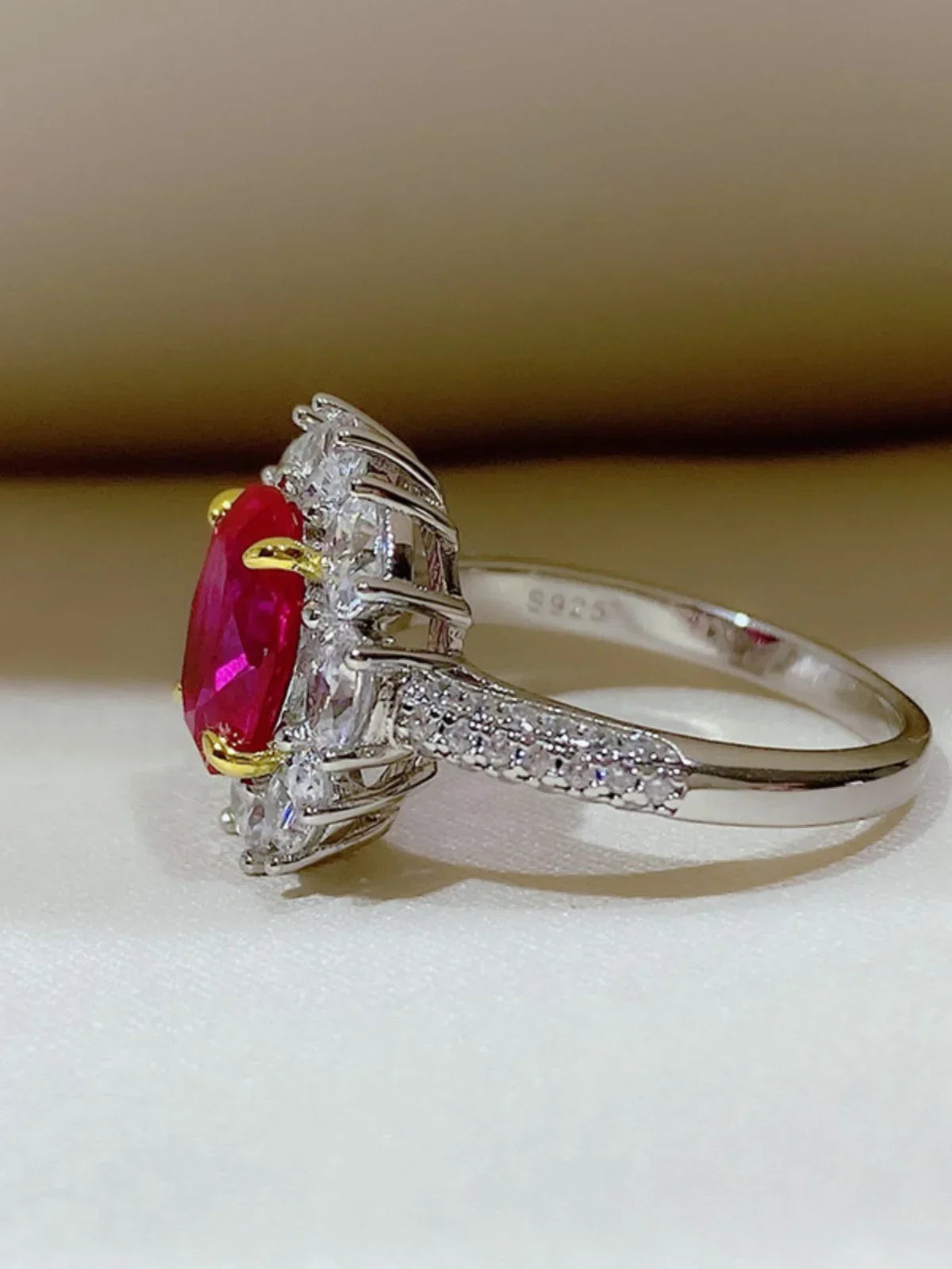 High Definition 3-carat Genuine Pigeon Blood Ruby Ring Women's Jewelry Set 925 Pure Silver Gold Plated Versatile for Daily Use