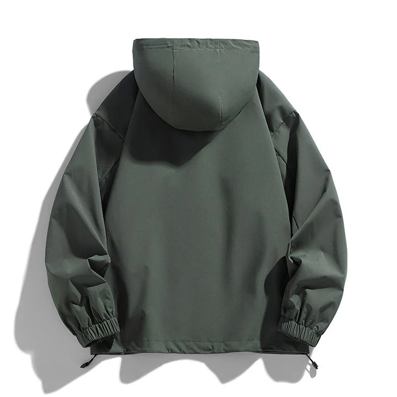 جاكيت رجالي بغطاء للرأس سترة واقية معاطف مطرية مقاسات كبيرة 6XL 7XL 8XL مقاسات إضافية مقاوم للماء أسود بومبر للتخييم فضفاض رفيع سوفتشيل