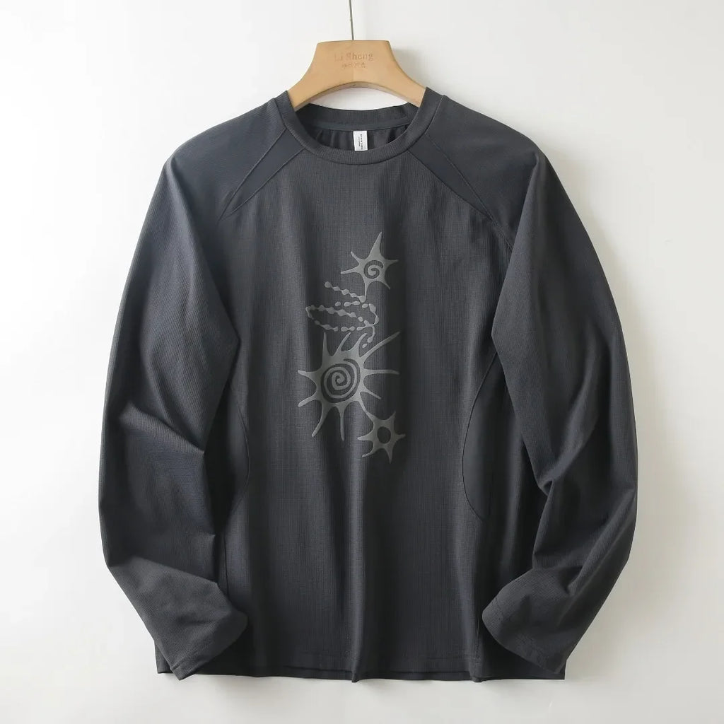 Unisex High-Stretch Breathable Long-Sleeve T-Shirt – Antibacterial, Moisture-Wicking & Quick-Dry with Waffle-Knit Print Outdoor