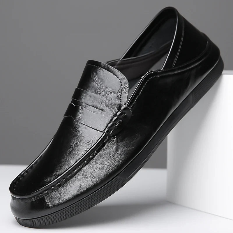 Genuine Leather Men Loafers Comfortable Mens Casual Shoes Luxury Brand Man Formal Dress Shoes Breathable Slip on Boat Shoes