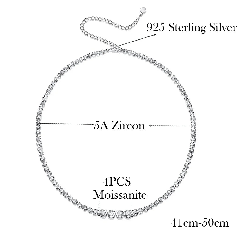 1.2CT Moissanite Tennis Necklace 925 Sterling Silver 18K Gold Plated Gradient High Carbon Diamond Necklaces for Women Adjustable