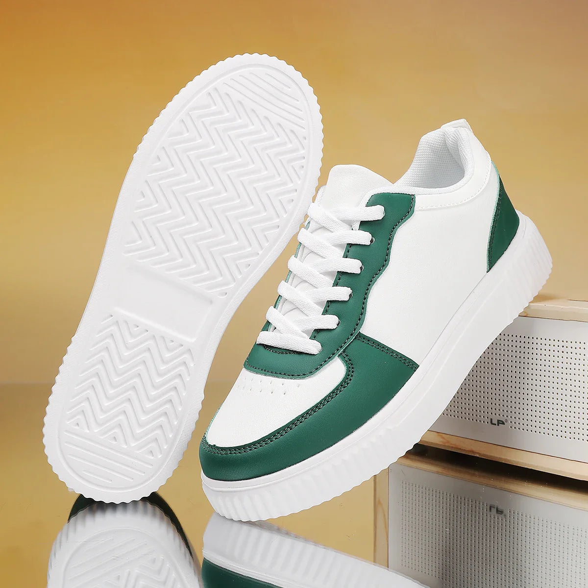 Men's Colorblock Casual Sneakers Perforated Leather Court Sneakers