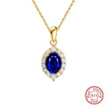 Created Sapphire Sterling Silver Pendant Necklace Women's Trendy Tear Drop Pendant Anniversary Jewelry Gift LZN06