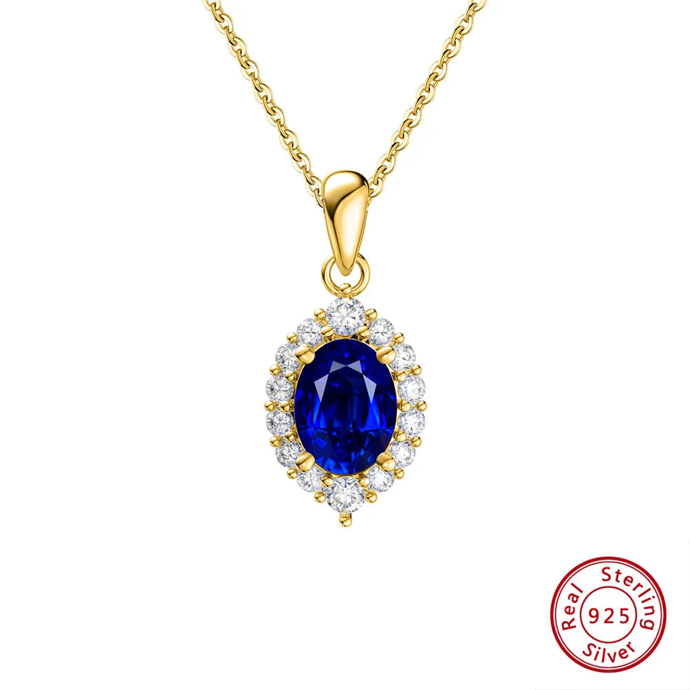 Created Sapphire Sterling Silver Pendant Necklace Women's Trendy Tear Drop Pendant Anniversary Jewelry Gift LZN06
