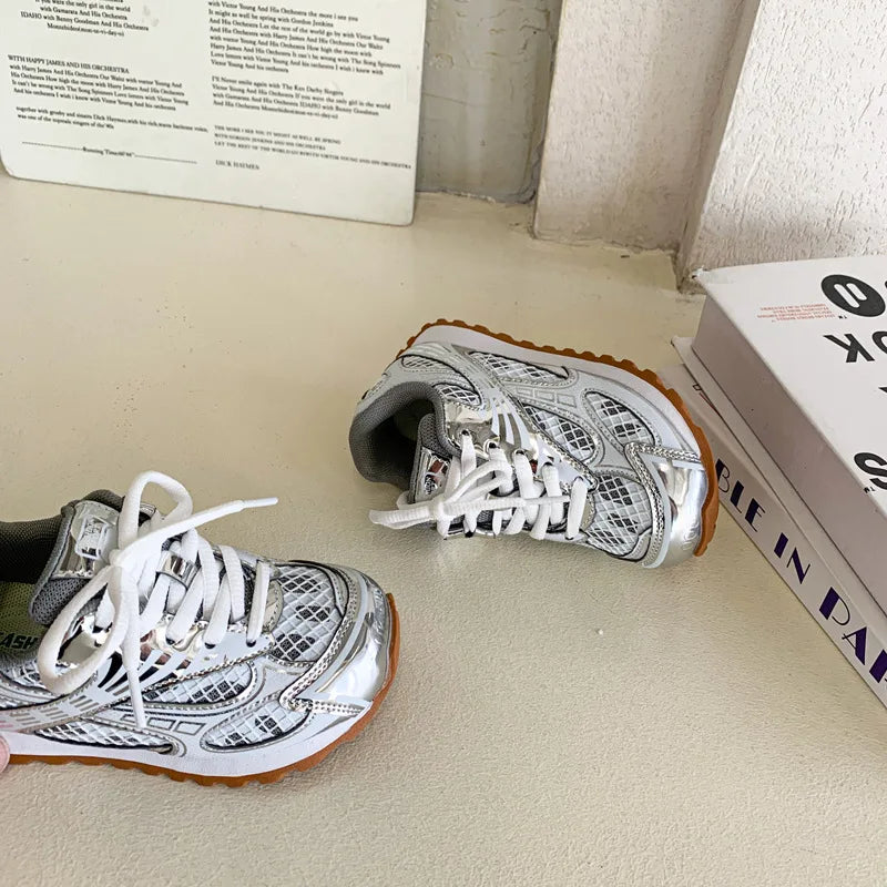 2025 Summer Toddler Kid Running Orbit Metallic Rubber Mesh Sneaker Children Casual Fashion Shoe Boy Girl Sports Walking Shoes