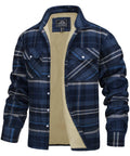 Fleece Lining Jackets Mens Flannel Cotton Jackets Plaid Casual Button Down Cargo Work Coats Thicken Outwear Man Tops