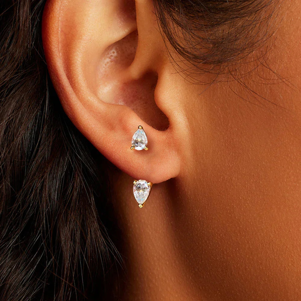 4cttw Pear Cut Moissanite Stud Earrings 925 Sterling Silver Sparkly Waterdrop Diamond Ear Jacket Earring for Women Jewelry Gift