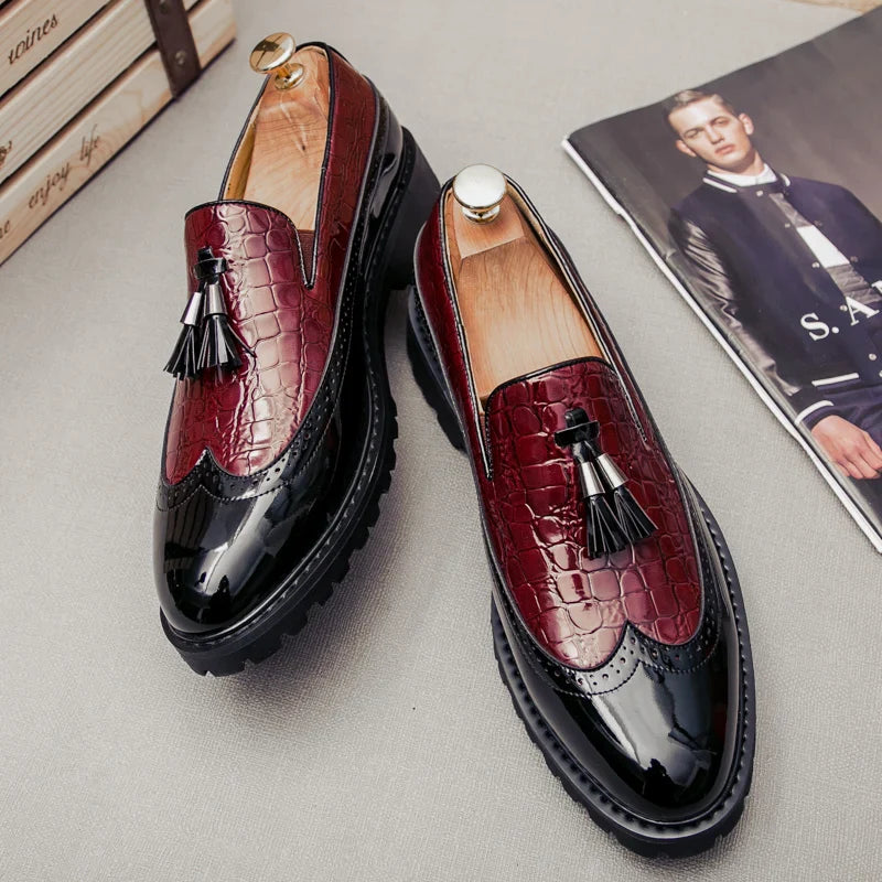 2026 new lazy man slip-on bean shoes men's business casual crocodile print 46 large size fringed leather shoes men