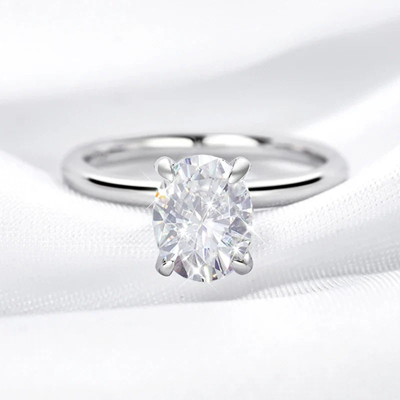 18k Plated 2/3ct Moissanite Diamond Ring for Women Oval Fancy Cut Bridal Sets Solitaire Wedding Promise Band 925 Silver