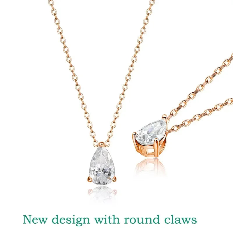 Certified 1CT 2CT Pear Cut D VVS1 Moissanite Necklace for Women 18k Gold Plated Jewelry 100%  Sterling Silver 925 Pendant