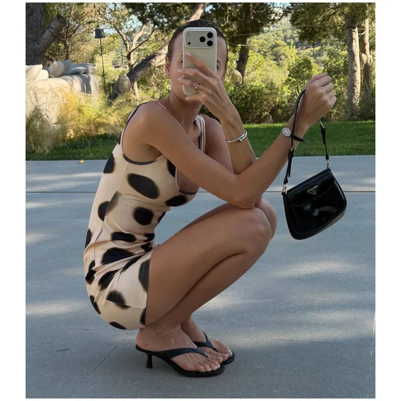 Print V-neck Lace Up Casual Dress Women Chic Thin Mesh Polka Dot Flared Sleeves Patchwork Slim Fit Dresses Lady Daily Vestidos