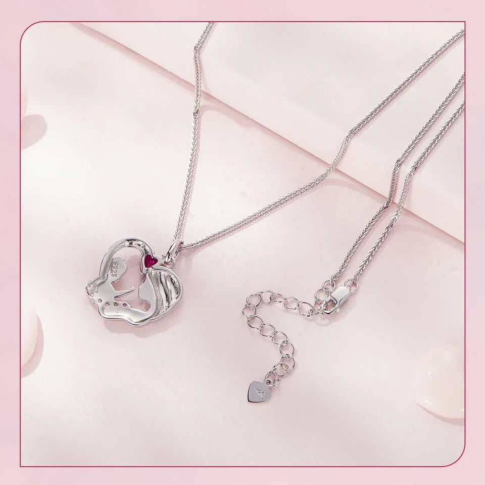 925 Sterling Silver Mother and Child Pendant Necklace for Women Mother's Day Birthday Fine Jewelry Gift BSN323