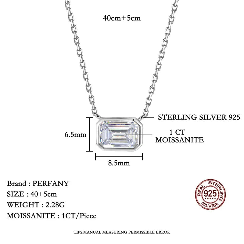 1CT Moissanite Necklace for Women S925 Pure Silver Emerald Cut Laboratory Diamond Pendant Fashion Party High-end Jewelry