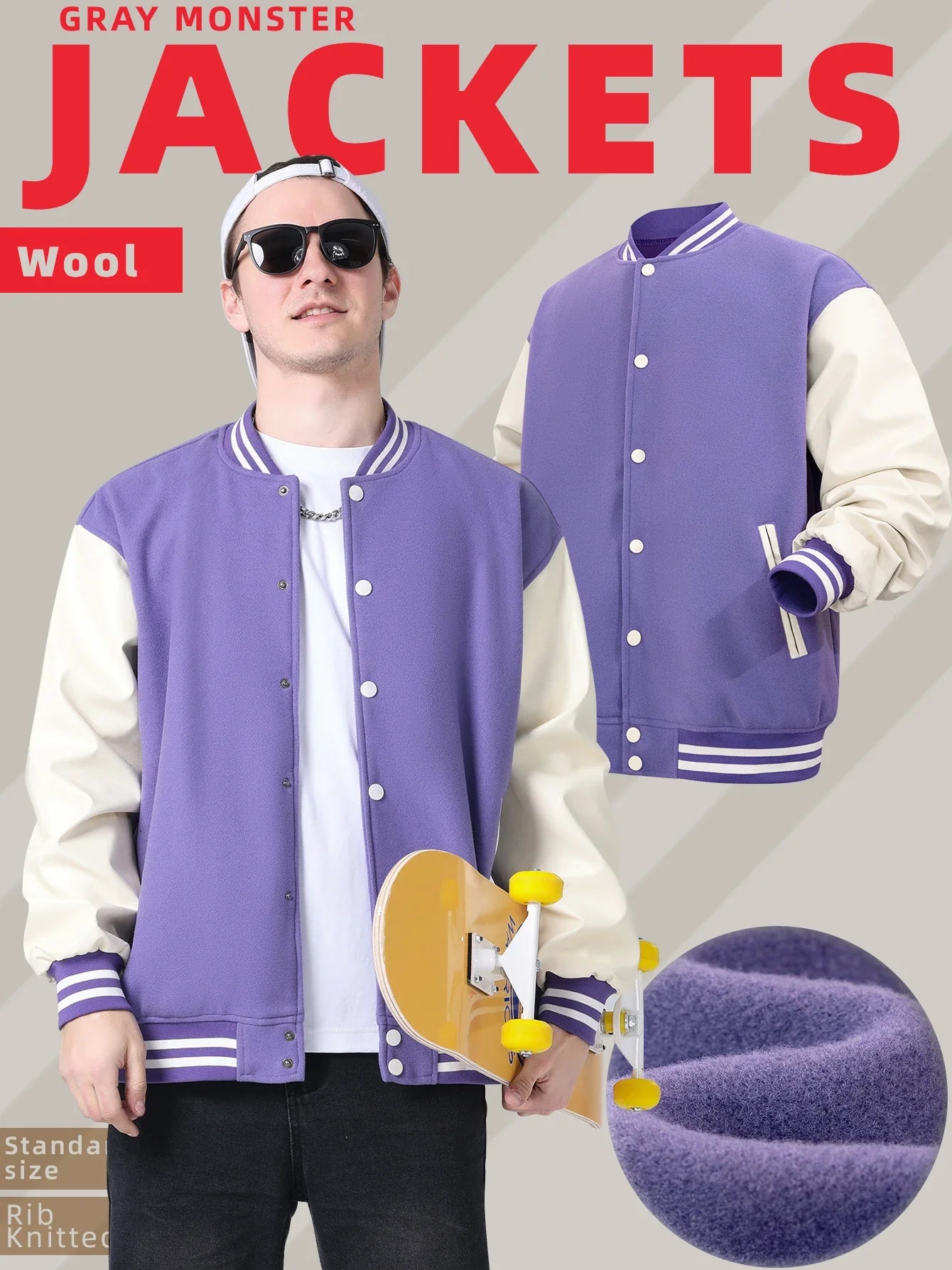 Men's Classic Varsity Jacket with Faux Leather Sleeves Letterman Style Baseball Coat Color-Block Lightweight Men's