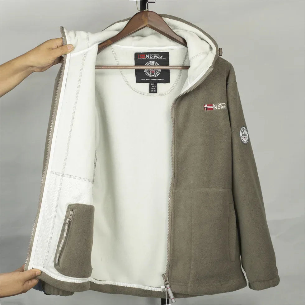 Thickened Double Layer Fleece Winter Jacket for Men with Hood Warm And Anti-Hail Norwegian Style Casual Loose Fit Jacket