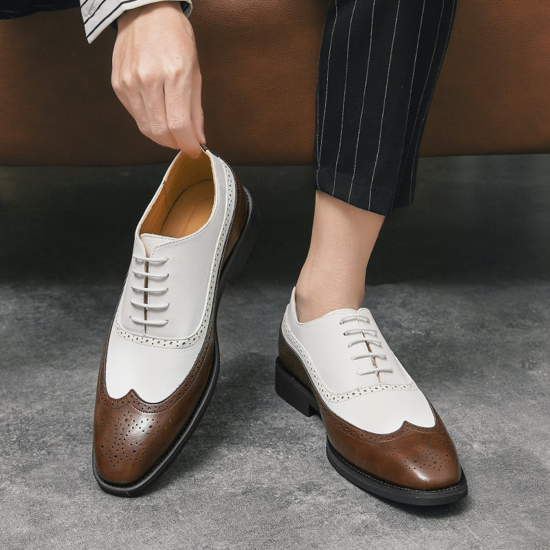 Men Wingtip Detail Dress Shoes, Business Two Tone Oxford Shoes For Wedding party