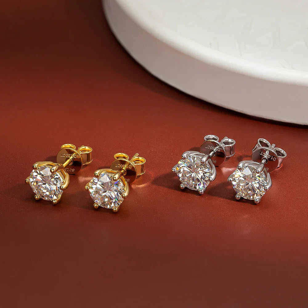 Real 1 Carat D Color Moissatine Stud Earrings For Women D Color 925 Sterling Silver Earrings Wedding Party Fine Jewelry